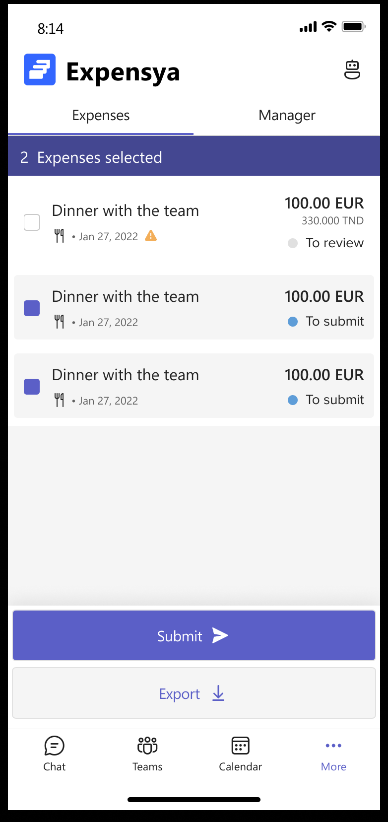 Expensya’s Microsoft Teams embedded app